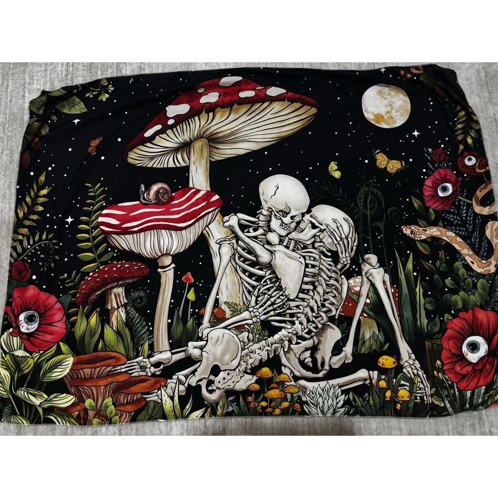 Skeleton Couple Mushroom Tapestry Gothic Dark Cottagecore Wall Hanging Decor(138